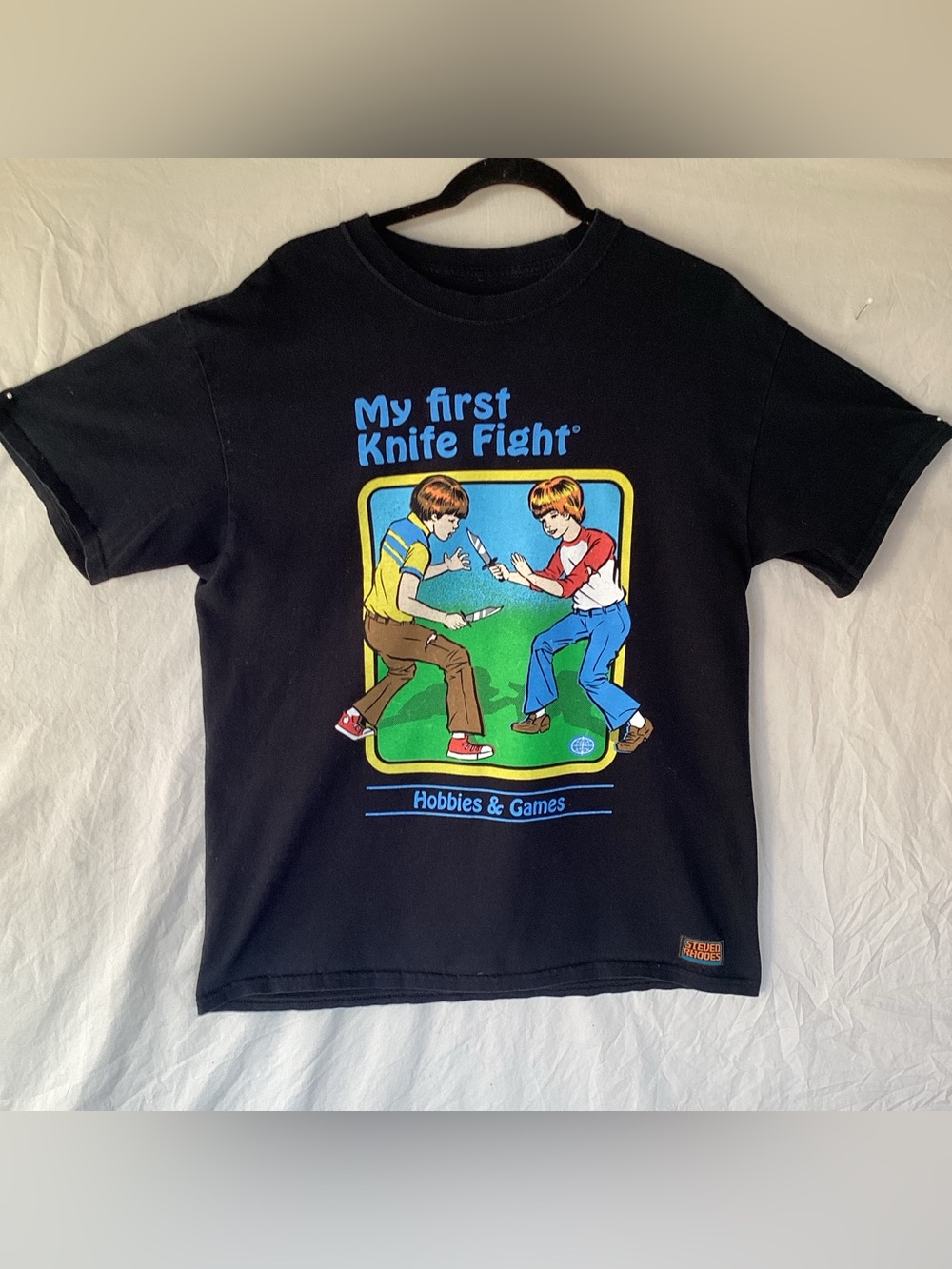 Steven Rhodes hobbies & games my first knife fight t shirt satire funny comedy
